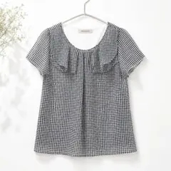 MISCH MASCH ミッシュマッシュ千鳥柄 フリルブラウス 半袖 Mのサムネイル