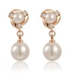 ☆揺れるパールが可愛いダブルパール ピアス (ゴールド)アレルギー対応