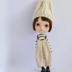 ブライスアウトフィット　カットソーとサロペット　グリーンボーダーxミルクベージュ