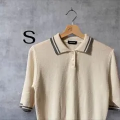 FAIRYPOP レディース ニットポロシャツ S 白 半袖 リブ襟 カジュアル