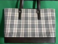 極美品　バーバリー　トートバッグ　ノバチェック　ロゴプレート　キャンバス　レザー