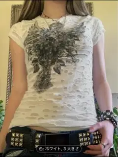 ホワイト ダメージ加工 Tシャツ