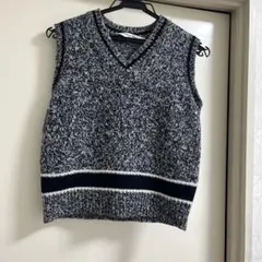 CHRISTIAN DIOR ニットベスト ネイビー・ホワイト34サイズ