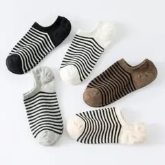 靴下 レディース 5足セット ストライプ スニーカーソックス 綿 フットカバー