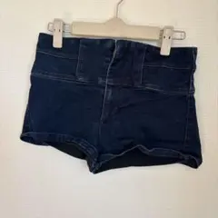 リフュージュ ショートパンツ ロールアップ裾 S 濃紺 綿 ストレッチ 美脚