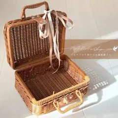リボン付きバスケット♪ニューボーンフォト撮影小道具 赤ちゃん記念ハーフバースデー