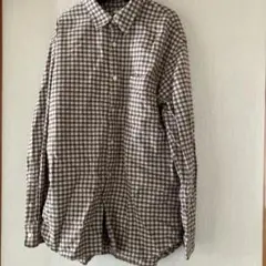 ブラウン・ブルー チェック柄 長袖ネルシャツ Lサイズ