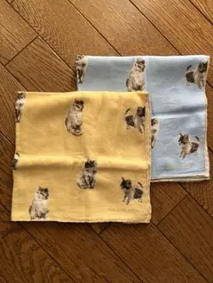 【P A U L&J O E】ネコプリント コットンハンカチ 2枚セット