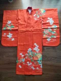 子供着物 襦袢付 付け衿付 牡丹に鼓 梅 七五三 3歳 赤色 CK-7306