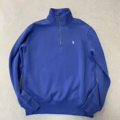 ポロラルフローレン　現行QRタグ　ハーフジップ　スウェット　裏起毛　ブルー　刺繍