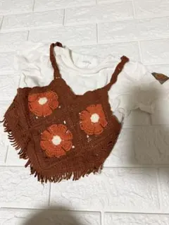 ベビー トップス 花柄刺繍 ビスチェ　重ね着風