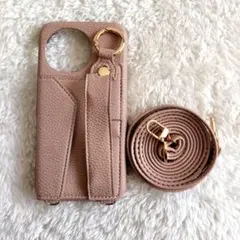 AQUOSsense9 スマホケース ショルダーストラップ くすみピンク