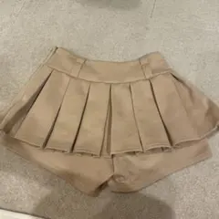 ベージュ プリーツミニスカート キュロット