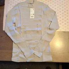 UNIQLO リブハイネック T 長袖 ライトグレー S