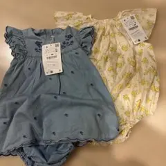 デニムと花柄のフリル付きトップス　ZARA 80 女の子