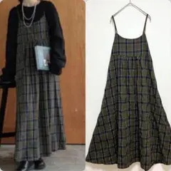 La-gemme ラジェム　キャミワンピース ロング丈 チェック柄　緑　Aライン