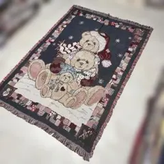 可愛い過ぎ】vintageラグマット テディベア柄 タータンチェック 雑貨