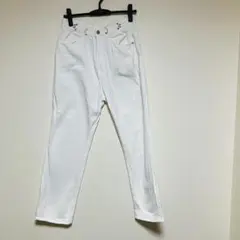 【送料無料】ホワイト ハイウエスト デニム パンツ ジーンズ　ウエスト調節金具付