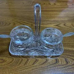 アンティーク シュガーポット シェル型 ツイン ガラスポット 昭和 
