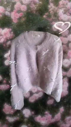 リボン付き薄いピンクカーディガン