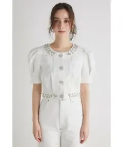 rienda ノーカラービジューDENIM JK ホワイトのサムネイル