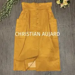 CHRISTIAN AUJARD ハイウエストタイトスカート 前ボタン リネン混