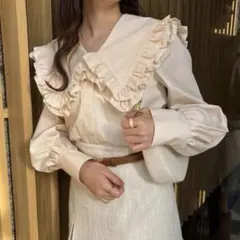 NICE CLAUP フリル襟シャツ