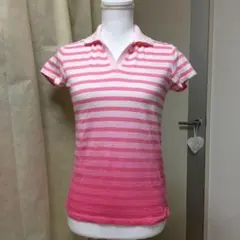 【美品】ユニクロ カットソー 半袖 ピンク ボーダー S USED