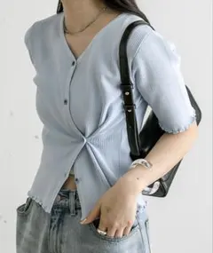 【mystic】 半袖レイヤードカーディガン　水色　ブルー