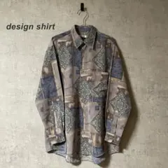 デザインシャツ 柄シャツ 古着 総柄 アート レトロ ビンテージ 幾何学模様