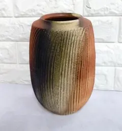 Y【中古】花瓶　花器　生け花　華道　土器風　フラワーベース　カラフル 茶色