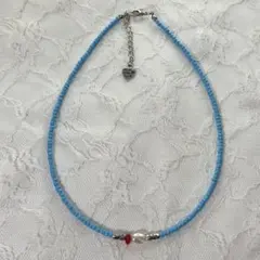 ブルービーズ✕ワンポイントビーズネックレスウイッシュコア サンウォン風