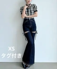 カットアウトリボンデニムパンツ　XS