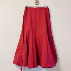 ナノユニバース ラップ風 ロングスカート 赤 ウエストリボン フレア 春夏 美品