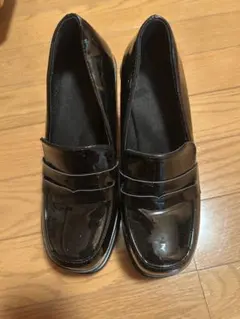 ブラック エナメル ローファー 高ヒール ヒールローファー 厚底