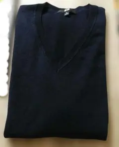 美品　UNIQLO エクストラファインメリノ Vネックセーター XL　ネイビー