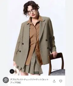 ダブルブレストチェックジャケット　プリーツスコート　セットアップ　ジーユー