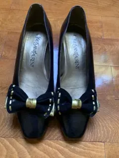 イヴ・サンローラン　リボン　パンプス　ローヒール　35.5