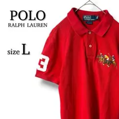 【美品】Polo ポロラルフローレン ポロシャツ メンズL レッド ビッグポニー