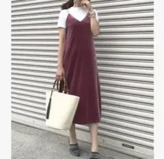 ユニクロ ベロアキャミソールワンピース ワインレッド
