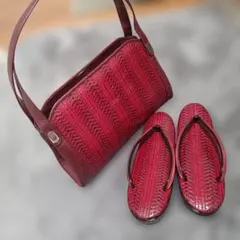 赤の草履とハンドバッグセット