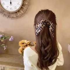 髪留め ヘアアクセ ブラウン 大きい 韓国 ヘアゴム シュシュ リボン