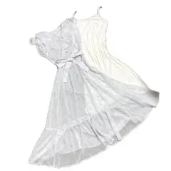 新品　ミッシュマッシュ　ワンピース　M ホワイト フリル 花柄　 ロング　総柄