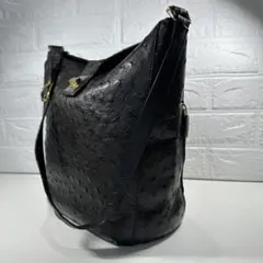 オーストリッチレザー 風　黒 ショルダーバッグ