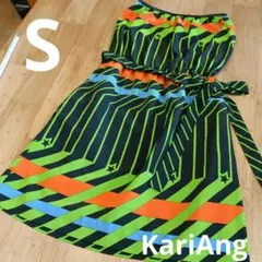 S ノースリーブ　ワンピース　緑　黒　オレンジ　星　個性的　派手 グリーンデイ