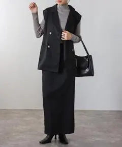 Bonjour Sagan ダブルボタンジレ×バックゴムIラインスカート Ｍ