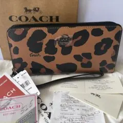 COACH 長財布 レオパード ストラップ付