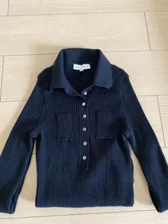 リブ編みネイビーポロシャツ