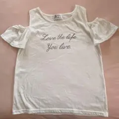 ショルダーカット　肩だし　オフショルダー　トップス　肩見せ　半袖　Tシャツ　L