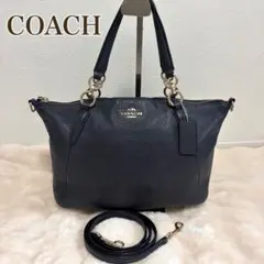 COACH コーチ 2WAY レザー ハンドバッグ ショルダーバッグ ネイビー